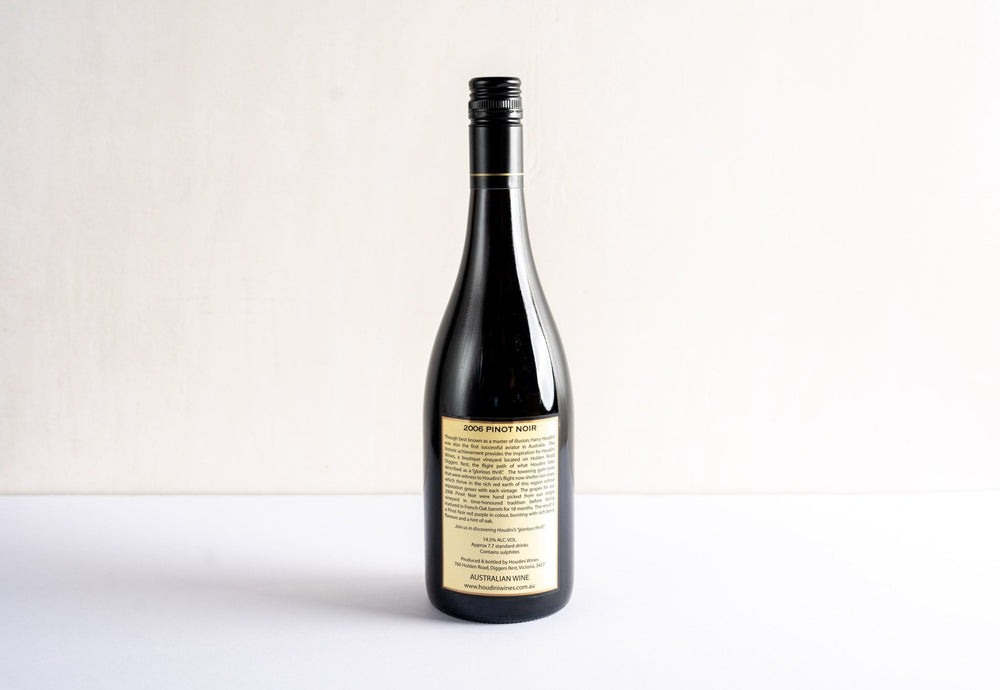 wineries pinot noir 2006 red wine bottle, back facing