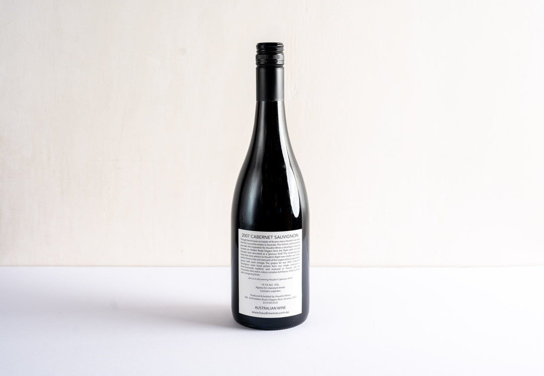 wineries cabernet sauvignon 2007 red wine bottle, back facing