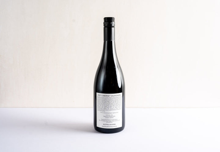 wineries cabernet sauvignon 2007 red wine bottle, back facing