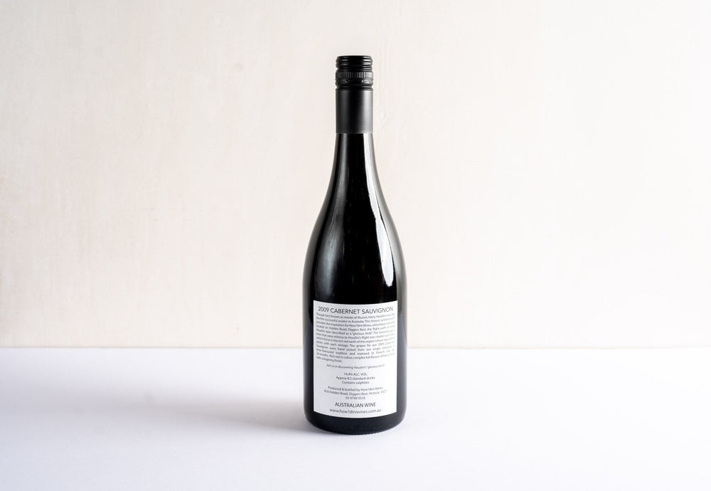 wineries cabernet sauvignon 2009 red wine bottle, back facing