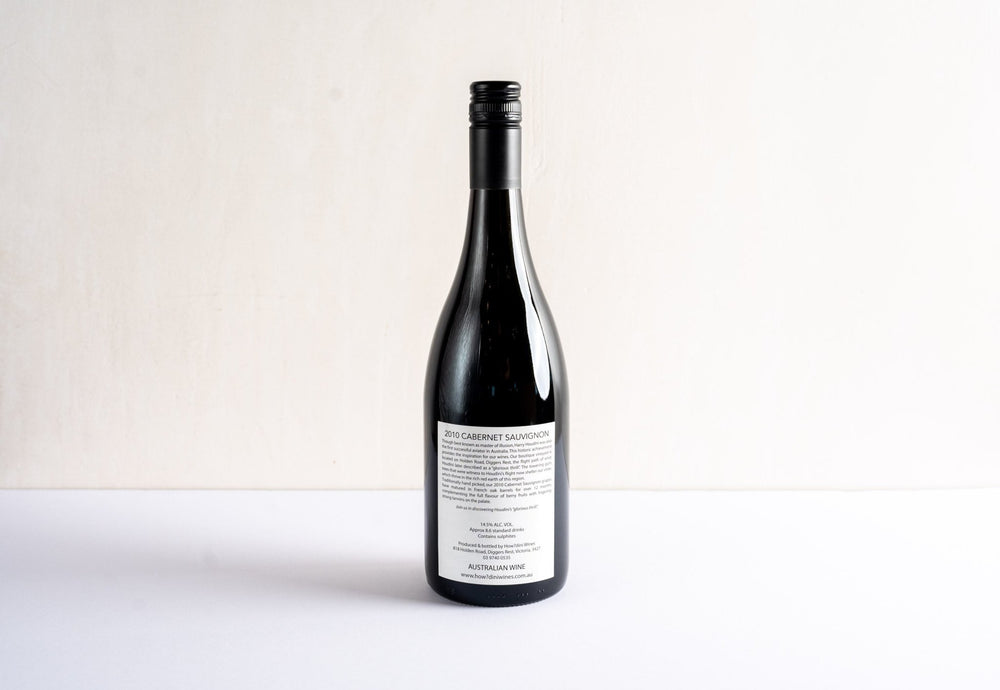 wineries cabernet sauvignon 2010 red wine bottle, back facing