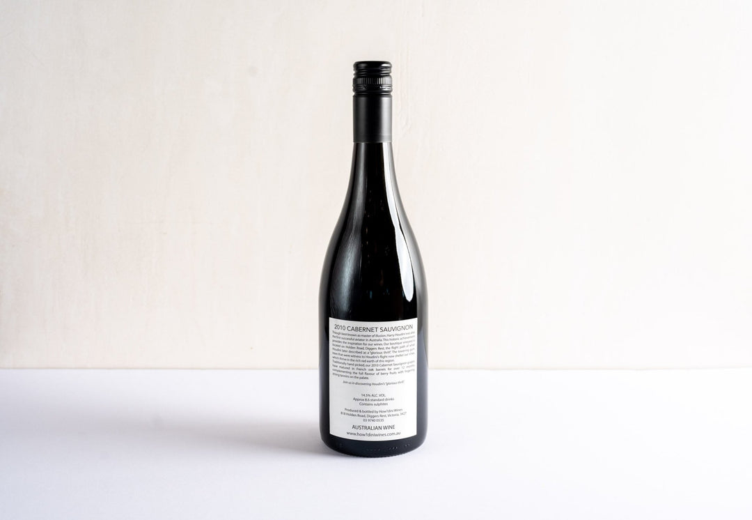 wineries cabernet sauvignon 2010 red wine bottle, back facing