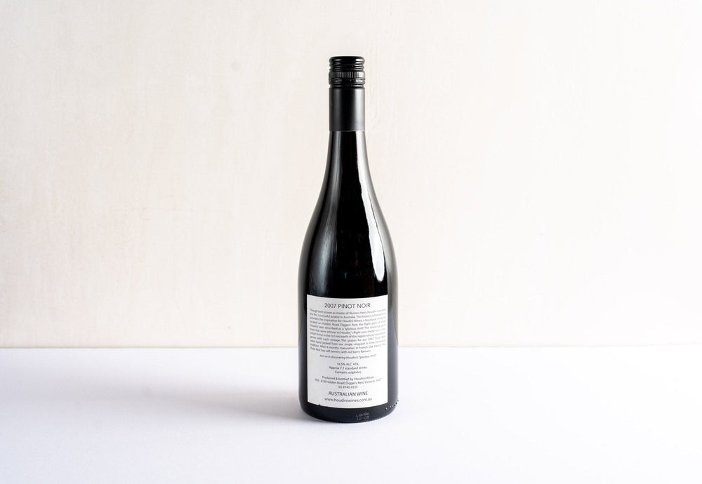 wineries pinot noir 2007 red wine bottle, back facing