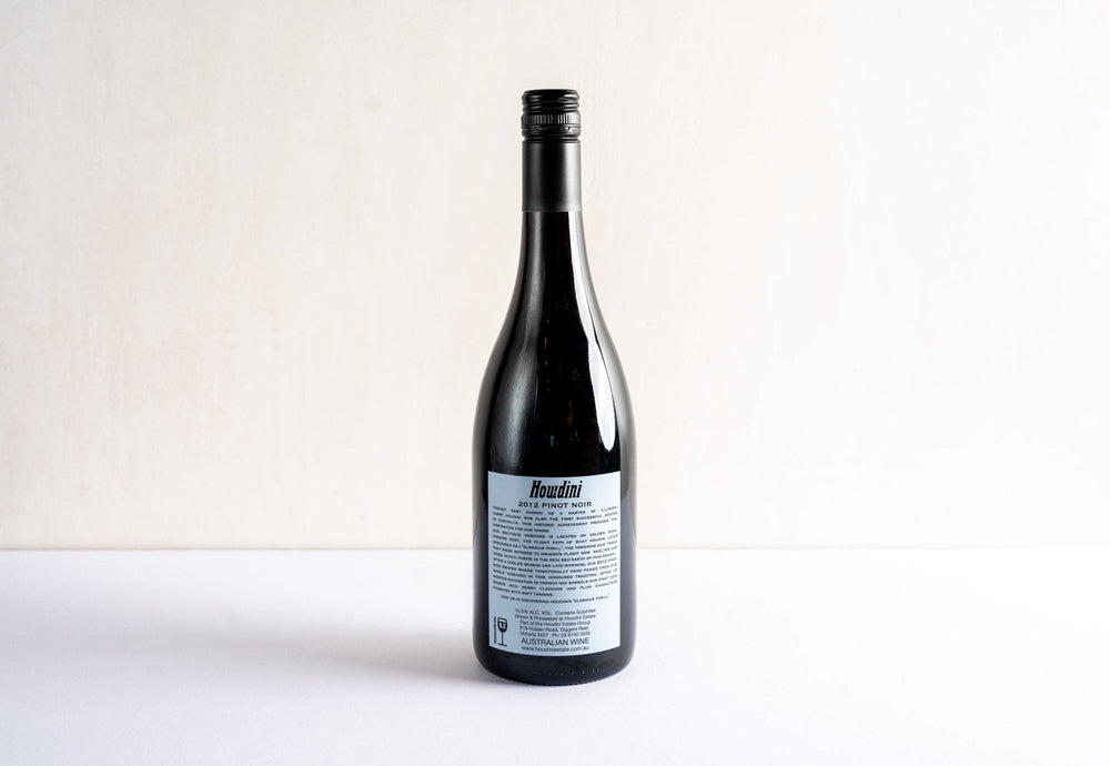 wineries pinot noir 2012 red wine bottle, back facing