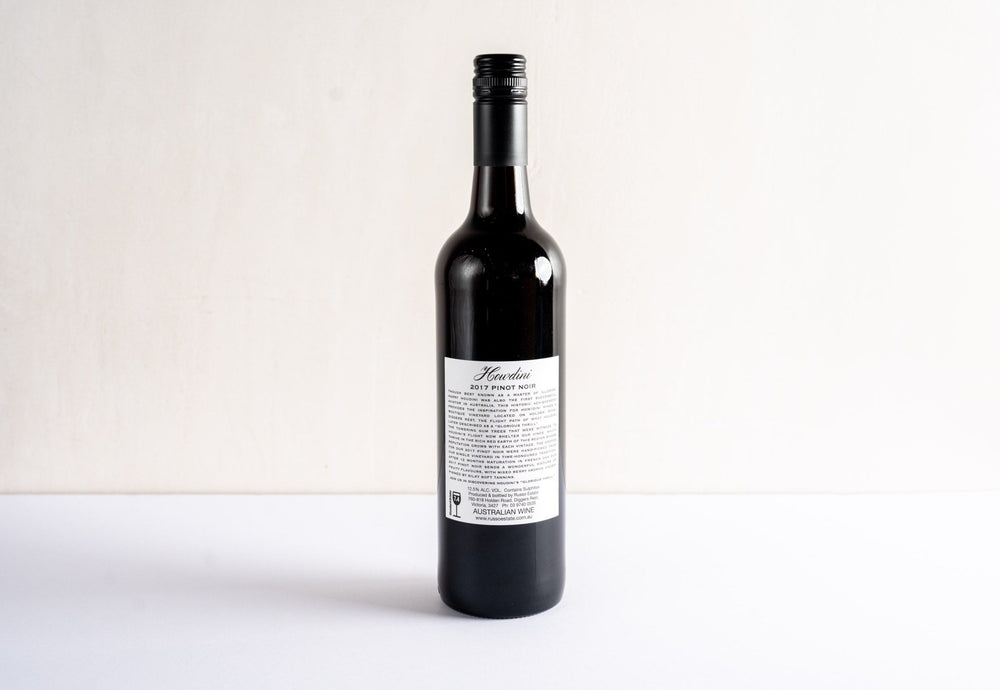 wineries pinot noir 2017 red wine bottle, back facing