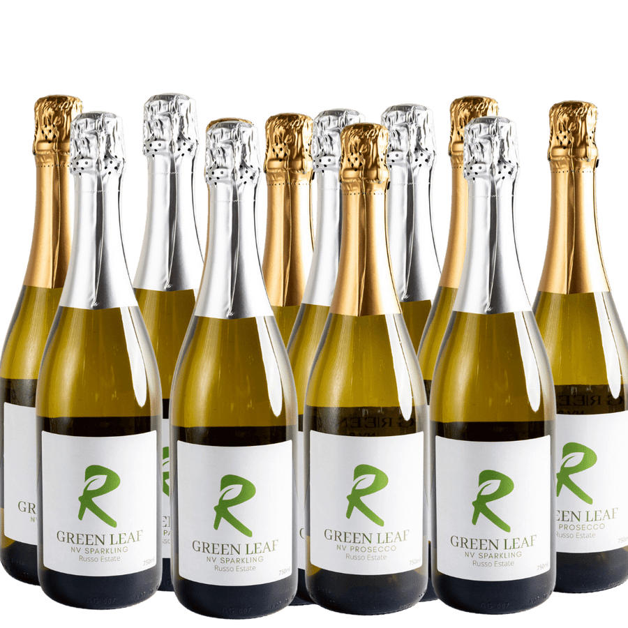 Greenleaf White Wine 12 bottles of sparkling white wine, NV prosecco, Sparkling NV Brut, front facing
