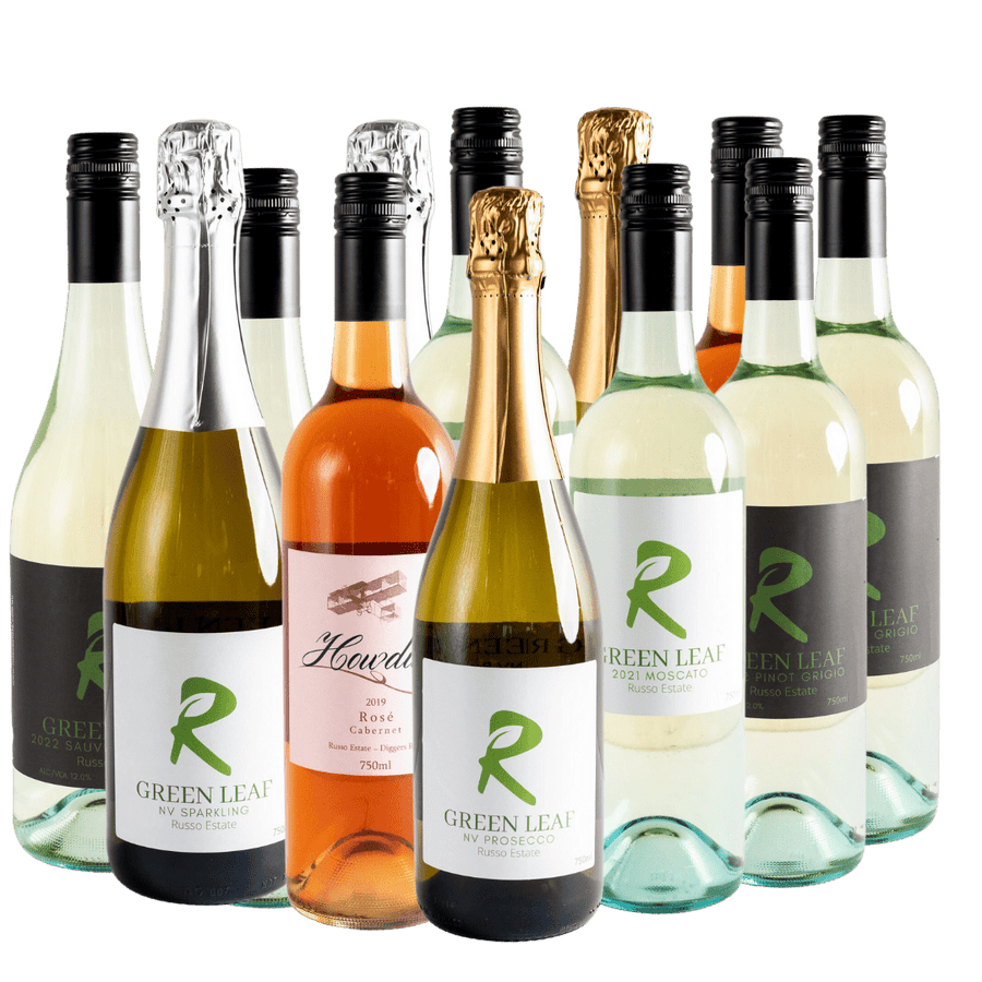 Greenleaf White Wines wine tasters delight, variety of white wines, 12 bottles, front facing