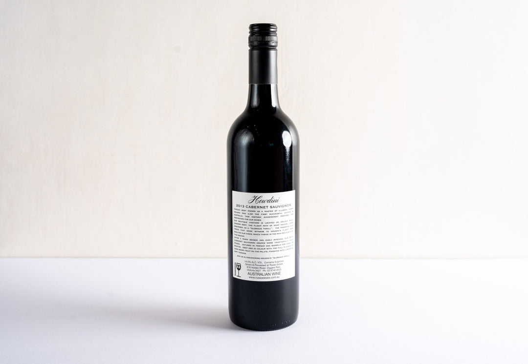 wineries cabernet sauvignon 2013 red wine bottle, back facing