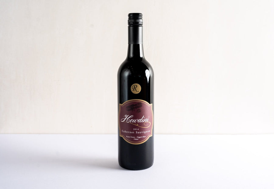 wineries cabernet sauvignon 2014 red wine bottle, front facing