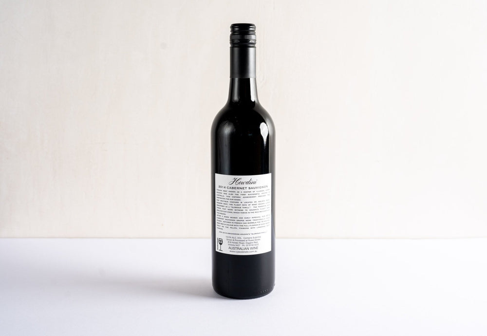 wineries cabernet sauvignon 2014 red wine bottle, back facing